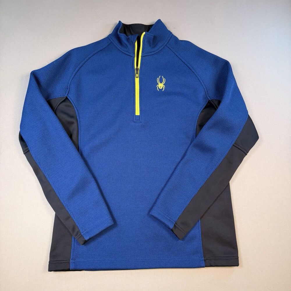 Spyder Pullover Mens Large Blue Gray Quarter Zip Heavy Fleece Mock Neck Ski Logo